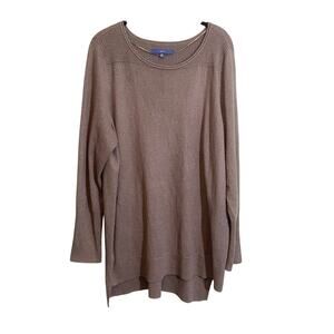 Apt. 9 Womens Round Neck Long Sleeve Ribbed Trim Pullover Sweater Grey XXL